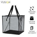 VUSIGN Katlanabilir File Kirli Çamaşır Sepeti 33x33x33 cm Siyah Rengi Taşınabilir Çamaşır Çantası