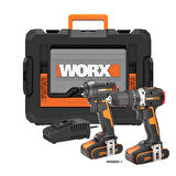 Worx WX925 20Volt/2.0Ah Li-ion Çift Akülü Kömürsüz Profesyonel Şarjlı Darbeli Matkap + WX265 Kömürsüz Darbeli Tornavida Kombo Set