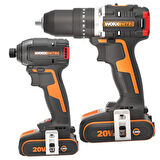 Worx WX925 20Volt/2.0Ah Li-ion Çift Akülü Kömürsüz Profesyonel Şarjlı Darbeli Matkap + WX265 Kömürsüz Darbeli Tornavida Kombo Set