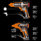 Worx WX925 20Volt/2.0Ah Li-ion Çift Akülü Kömürsüz Profesyonel Şarjlı Darbeli Matkap + WX265 Kömürsüz Darbeli Tornavida Kombo Set