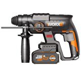 WORX WX381 20Volt 4.0Ah. 2J Li-ion Tek Akülü Şarjlı Profesyonel SDS-Plus Pnömatik Kırıcı/Delici + 3 Parça Delme Ucu 