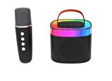 Doppler Diamond Ledli Siyah Bluetooth Hoparlör ve Mikrofon Kablosuz Mini Karaoke Seti Mikrofonlu