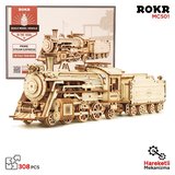 ROKR MC501 Lokomotif Tren (Prime Steam Express) DIY Minyatür Maket Model Seti Ahşap 3D Wooden Puzzle 3D Model Kit Detaylı Dekoratif Hobi Seti Ahşap Maket