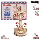 ROKR EA01 Müzik Kutusu Parachute Tower Music Box DIY 3D Wooden Puzzle Maket Model Seti 3D Model Kit Detaylı Dekoratif Hobi Seti Ahşap Maket Hareketli ve Işıklı