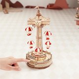 ROKR EA01 Müzik Kutusu Parachute Tower Music Box DIY 3D Wooden Puzzle Maket Model Seti 3D Model Kit Detaylı Dekoratif Hobi Seti Ahşap Maket Hareketli ve Işıklı