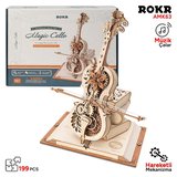 ROKR AMK63 Çello Müzik Kutusu (Magic Cello) Music Box DIY Mechanical 3D Wooden Puzzle Maket Model Seti 3D Model Kit Detaylı Dekoratif Hobi Seti Ahşap Maket Hareketli