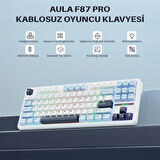 Aula F87 PRO Mekanik RGB TKL GrayWood V3 Switch Kablosuz Makrolu Hot Swap Klavye Açık Mavi