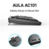 Aula AC101 Kablolu Türkçe Q Klavye ve 1200 DPI Optik Mouse Seti