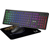 Aula AC208 Rainbow 2.4GHz Kablosuz Şarjlı Türkçe Q Klavye / Mouse ve Mousepad Seti