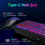 Aula AC208 Rainbow 2.4GHz Kablosuz Şarjlı Türkçe Q Klavye / Mouse ve Mousepad Seti