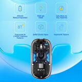 Aula AM210 Dual Mode Bluetooth ve Kablosuz 1600DPI RGB Şeffaf Şarjlı Mouse