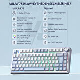 Aula F75 Mekanik RGB TKL GrayWood V4 Switch Kablosuz Makrolu Hot Swap Türkçe Q Klavye Buz Mavisi