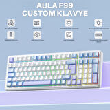 Aula F99 Mekanik RGB GrayWood V4 Switch 3 Modlu Kablosuz Makrolu Hot Swap Türkçe Q Klavye Mavi