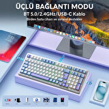 Aula F99 Mekanik RGB GrayWood V4 Switch 3 Modlu Kablosuz Makrolu Hot Swap Türkçe Q Klavye Mavi