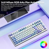 Aula F99 Mekanik RGB GrayWood V4 Switch 3 Modlu Kablosuz Makrolu Hot Swap Türkçe Q Klavye Mavi