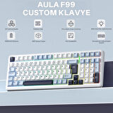 Aula F99 Mekanik RGB GrayWood V4 Switch 3 Modlu Kablosuz Makrolu Hot Swap Türkçe Q Klavye Lacivert