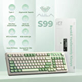 Aula S99 Retro RGB Gaming 3 Modlu Bluetooth/2.4GHz/USB-C Kablosuz Makrolu Türkçe Q Klavye Yeşil