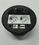 Masa Üstü Priz Siyah+ 2 Ad. Priz+1 Ad. Hdmı+1 Ad. Ethernet Geçiş