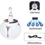Solar Güneş Enerji Ve Usb Sarjlı 5 Kanatlı Bahçe Aydınlatma Led Askılı Pratik Kamp Lamba