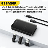 Essager 6in1 60W Type-C To Usb Lightning  Dönüştürücü Şarj Kablosu Seyahat Şarj Seti Sim Kart Aparatı