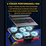 Coofbe 6 Fanlı 12 RGB Işık Modlu Kademe Standlı LCD Göstergeli Notebook Soğutucu Laptop Standı Soğutucu