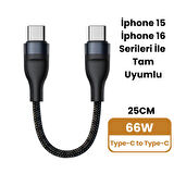 Coofbe Super Şarj 5A 66W Type-C Şarj Kablosu Kısa Type-C Powerbank Şarj Kablosu Örgü Kopmaz Kablo