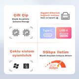 Coofbe Jasoz 4in1 type-c To 5Gbps Rj45 3xUSB3.0 Type-c Ethernet Dönüştürücü Hub Type-c To USB Çevirici