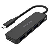 Philips SWR1603G/93 Siyah 20 Cm Kablolu Type-C To 4xUSB 3.0 Çoklayıcı Çevirici Dönüştürücü