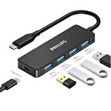 Philips SWR1603G/93 Siyah 20 Cm Kablolu Type-C To 4xUSB 3.0 Çoklayıcı Çevirici Dönüştürücü