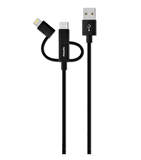 Philips DLC2608BK 1.2 Metre Örme 3in1 Lightning&Micro Usb&Type-C Kablo, Siyah