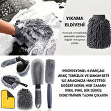 Coofbe 6 Parça Profesyonel Mikrofiber Araç Oto Yıkama Seti Yıkama Eldiveni Jant Lastik Fırçası Toz Fırçası