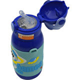 Shotay ST-8812 600ml Askılı Pipetli Mavi Çift Kapak Çelik Matara