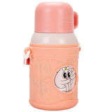 Shotay ST-8817 480ml Askılı Silikon Kılıflı Pipetli Desenli Pembe Çelik Matara