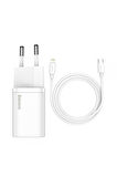 Baseus Apple iPhone 11 / 12 / 13 / Pro / Pro Max / Mini / 14 / 14 Plus / 14 Pro / 14 Pro Max Tüm Serilerle Uyumlu 20W Hızlı Şarj Adaptörü + Type-C To Lightning 1m Şarj Kablosu