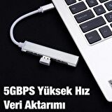 Coofbe 4in1 10W 4 USB Girişli Type C Çevirici Adaptör, 5 Gbps Hız USB 3.0 Tak Çalıştır Adaptör HUB