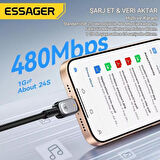 Essager E-Marker Çipli  Led Işıklı 1 Metre 100W USB-C to USB-C Şarj Kablosu Pd100W Type C Şarj Kablosu