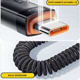 Essager 1.8 Mt E-Marker Çip Sprial Kablo 100W USB-C to USB-C Şarj Kablosu Pd100W Type C Şarj Kablosu