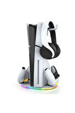İpega PS5 Slim Disk/PS5 Slim Dijital RGB Dikey Stand Kulaklık Tutucu Joystick Şarj Cihazı