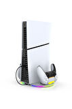 İpega PS5 Slim Disk/PS5 Slim Dijital RGB Dikey Stand Kulaklık Tutucu Joystick Şarj Cihazı