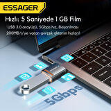 Essager Led Işıklı USB3.0 To Type-C Otg Dönüştürücü Adaptör, 5Gbps Veri Aktarım USB Type-C Dönüştürücü Adaptör