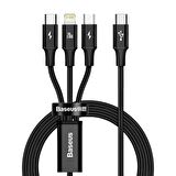 Baseus Rapid Serisi Usb-C Kablo 3in1 Mikro USB/Lightning/USB-C 20W Şarj Kablosu 1,5 Metre Siyah
