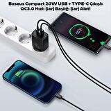 Baseus Super Type-C 20 Watt Hızlı Şarj Aleti Siyah