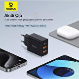 Baseus Şarj Akım Korumalı 2xUSB USB-C Gan 30W Şarj Başlığı İphone 12 13 14 15 16 Pro Max Şarj Aleti