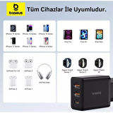 Baseus Şarj Akım Korumalı 2xUSB USB-C Gan 30W Şarj Başlığı İphone 12 13 14 15 16 Pro Max Şarj Aleti