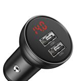 Baseus Dijital Ekranlı 24W 4.8A Dual USB 3in1 Kablolu Araç Şarjı
