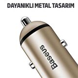 Baseus Trumpet Serisi 3.1A Çift Usb Girişli Metal Araç Şarjı GOLD