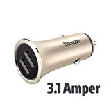 Baseus Trumpet Serisi 3.1A Çift Usb Girişli Metal Araç Şarjı GOLD