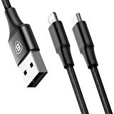 Baseus Rapid Series 2in1 İphone+ Micro Usb 3.0A Usb Kablo Şarj 120cm