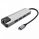 Polham USB 3.1 Type C To HDMI 2xusb 3.0 RJ45 Ethernet Dönüştürücü Adaptör İpad Macbook Dönüştürüc