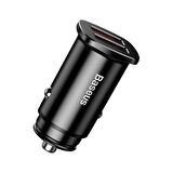 Baseus Square Metal 30W QC3.0 Dual Hızlı Araç Şarjı Siyah